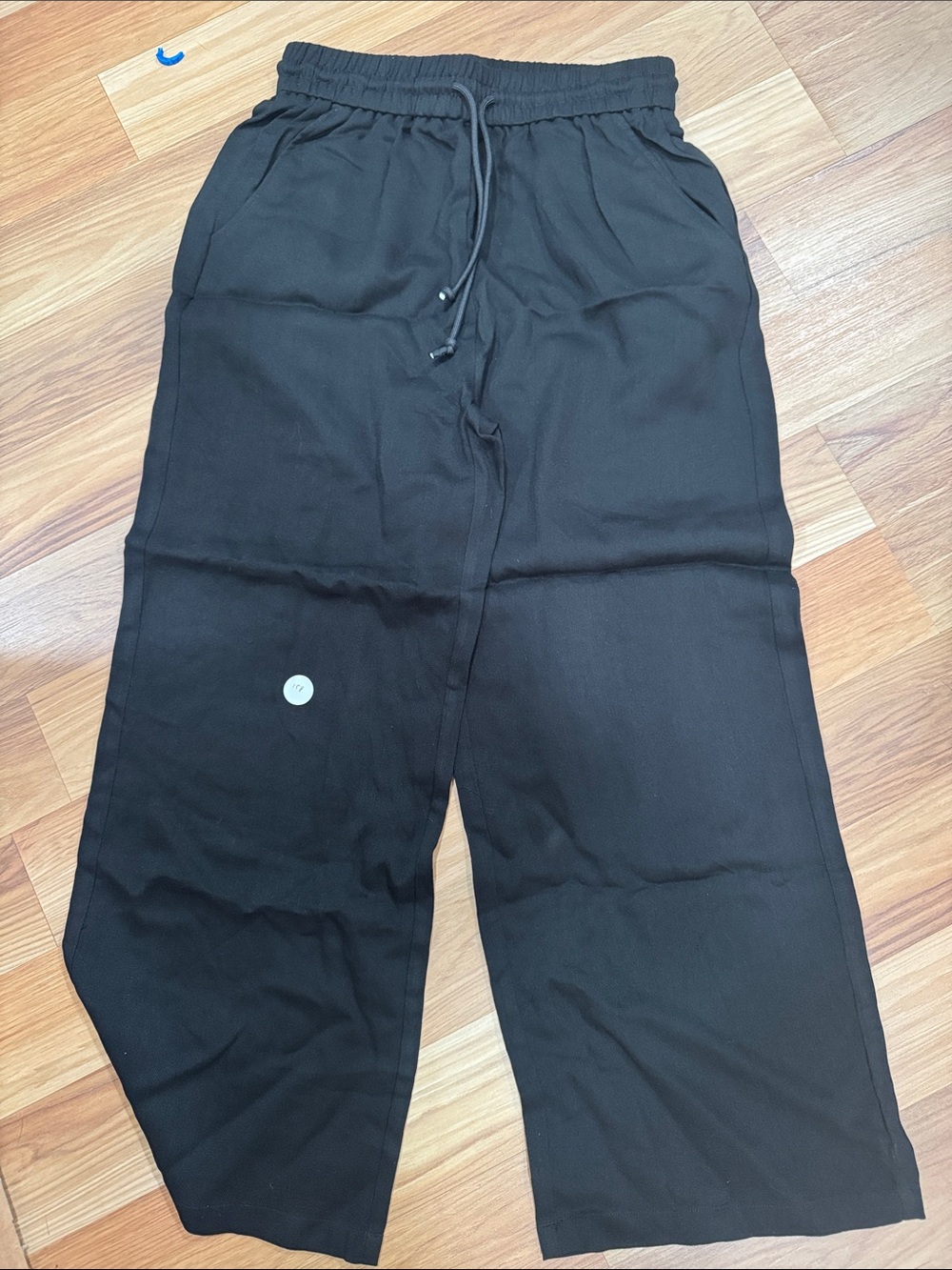 Women’s Drawstring Wide Leg Black Casual Linen Pants